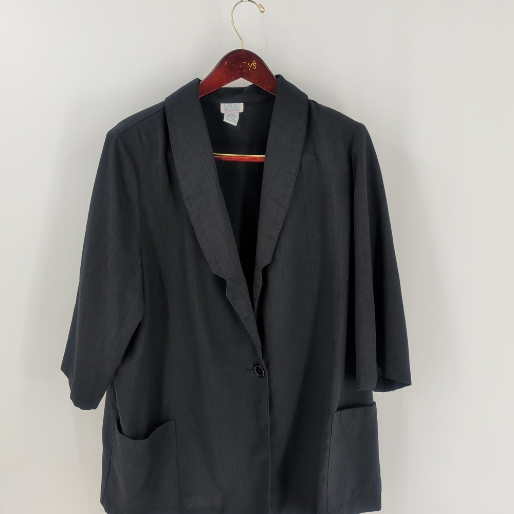 Vtg 90's Only Necessities 3/4 Sleeve Single Breasted Coat Blazer Black‎ Size 20W